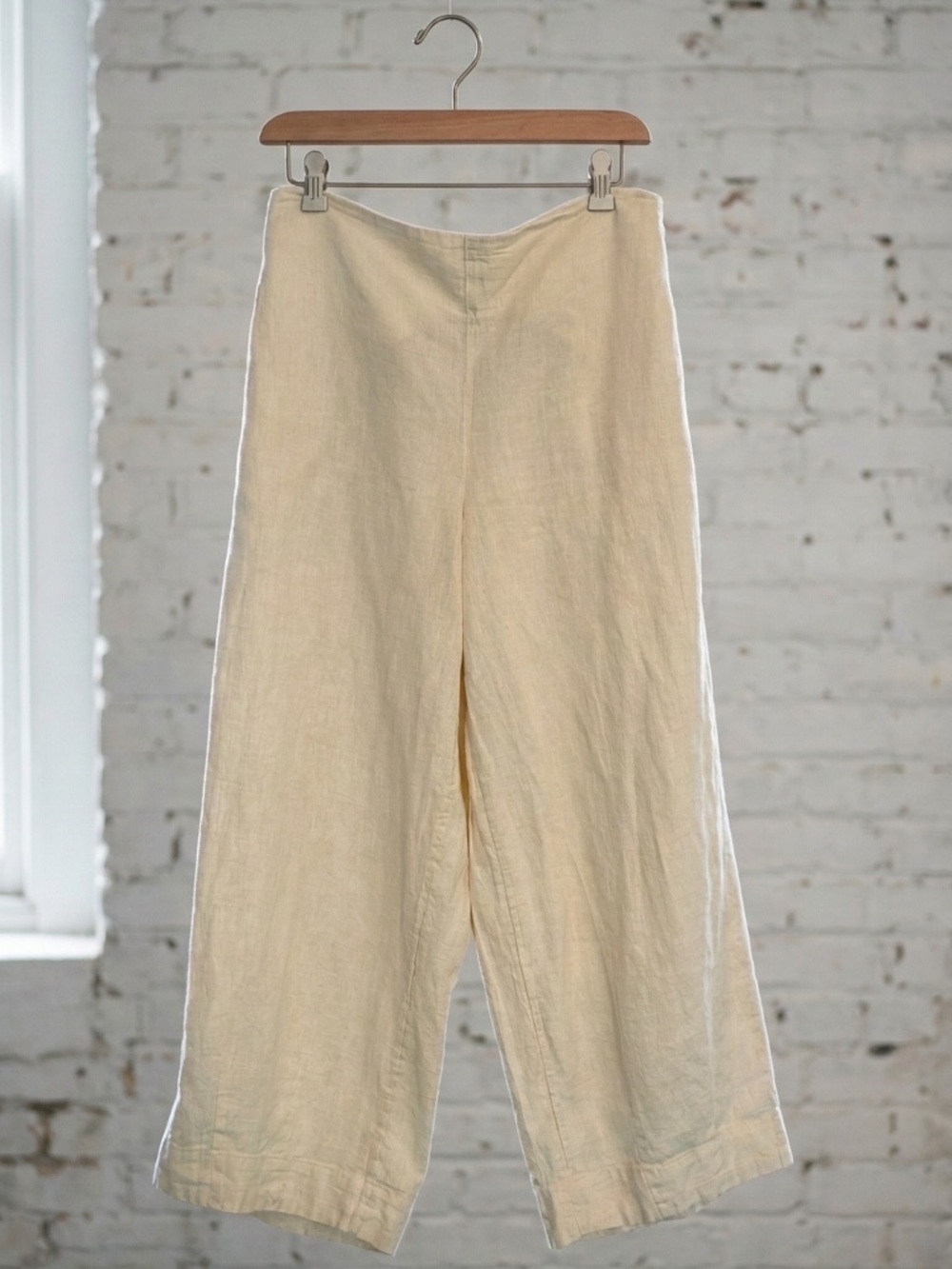 Free People Cream Wide-Leg Linen/Cotton Pants